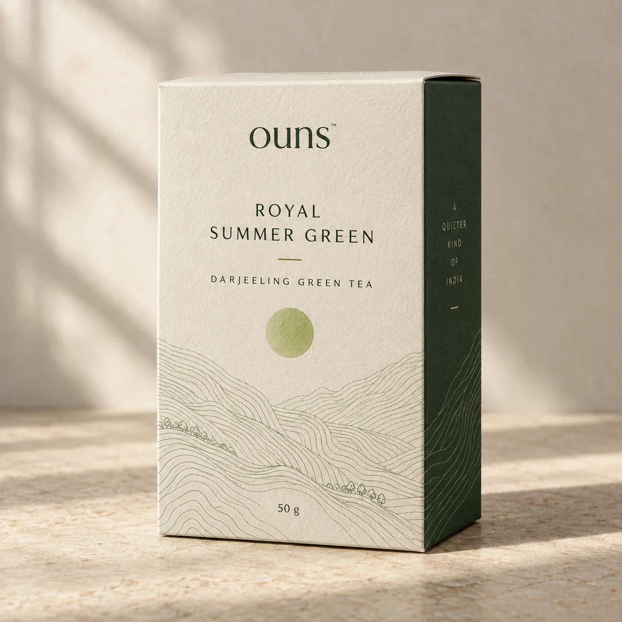 Illustrative ouns boxed packaging concept for Royal Summer Green