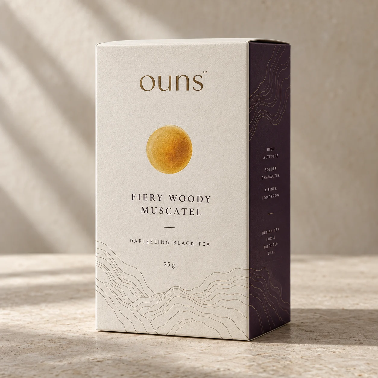 Illustrative ouns boxed packaging concept for Fiery Woody Muscatel